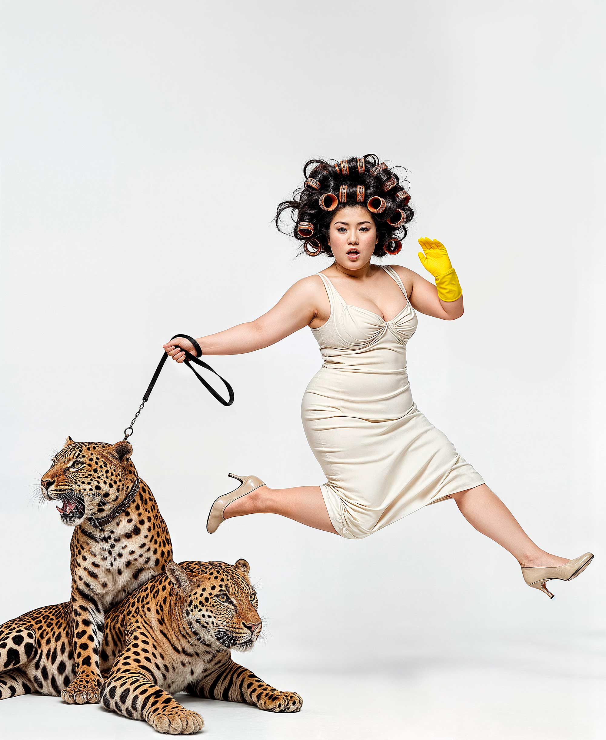 CINESE-CON-LEOPARDI_3 photography 3d cgi video china woman jump with leopards